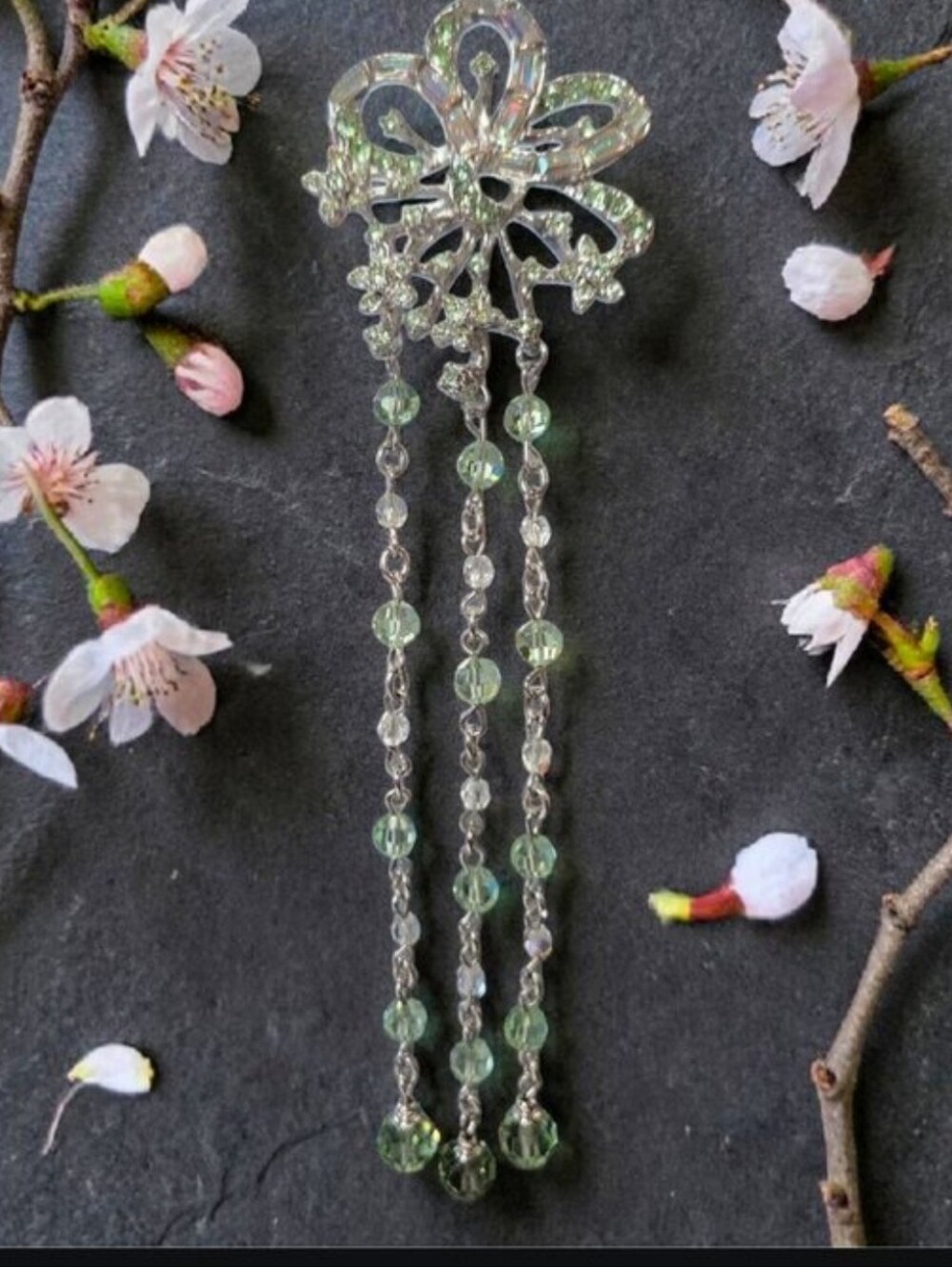 St. John Couture AB Crystal Bow Floral Flower Brooch 6.5 Inches Long - Picture 4 of 4